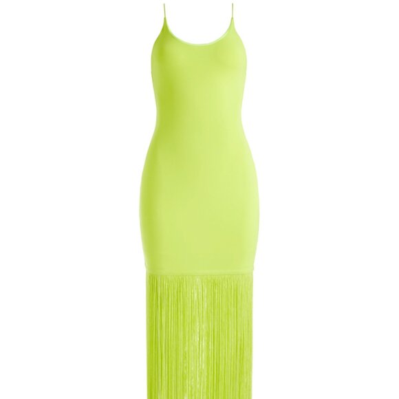 NWT Alice + Olivia Steph Scoop Neck Fringe Neon Yellow Dress - Picture 4 of 8